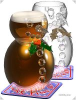[Snowman-shaped beer glasses]