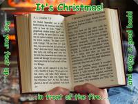 [Fireside scene with book containing Christmas-themed drivel]