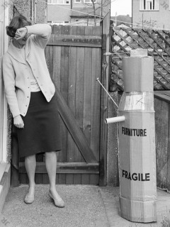 [Young johnr in cardboard dalek costume]